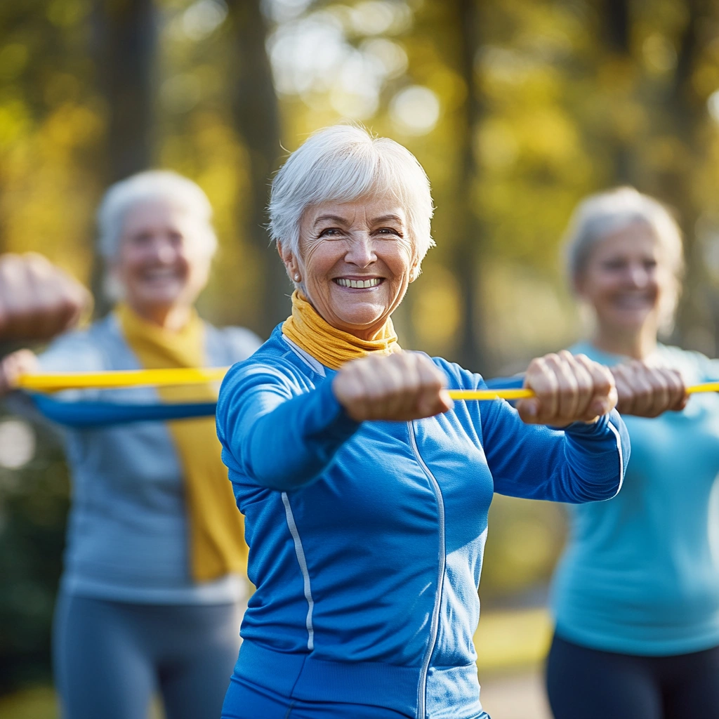 Активні люди старшого віку займаються спортом на свіжому повітрі