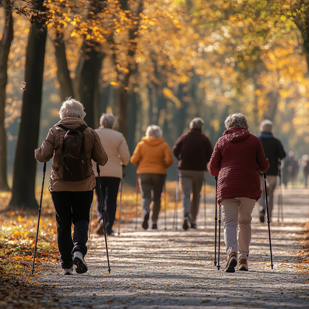 Група пенсіонерів на прогулянці у парку